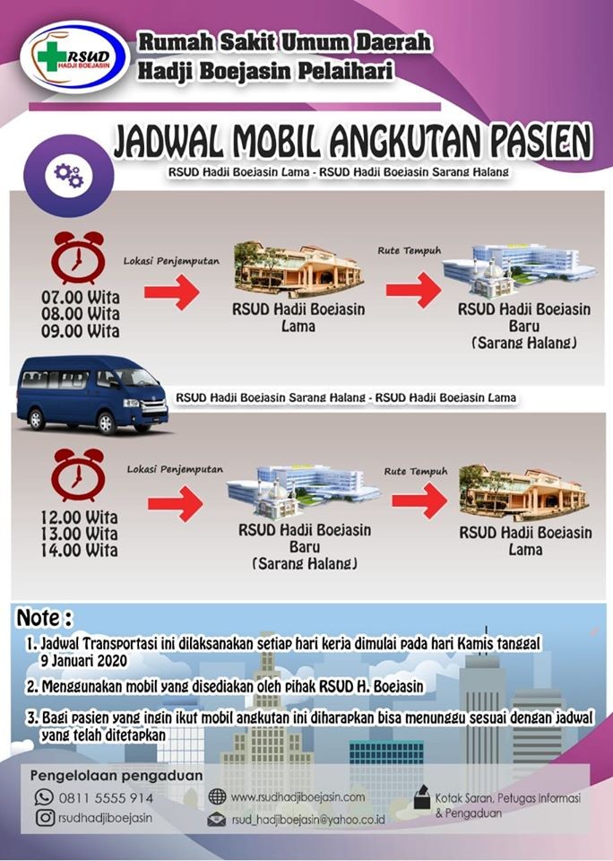 Jadwal Mobil Angkutan Pasien RSUD Hadji Boejasin Pelaihari