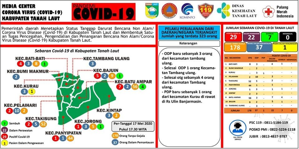 Berikut peta sebaran Covid-19 Kabupaten Tanah Laut,Minggu 17 Mei